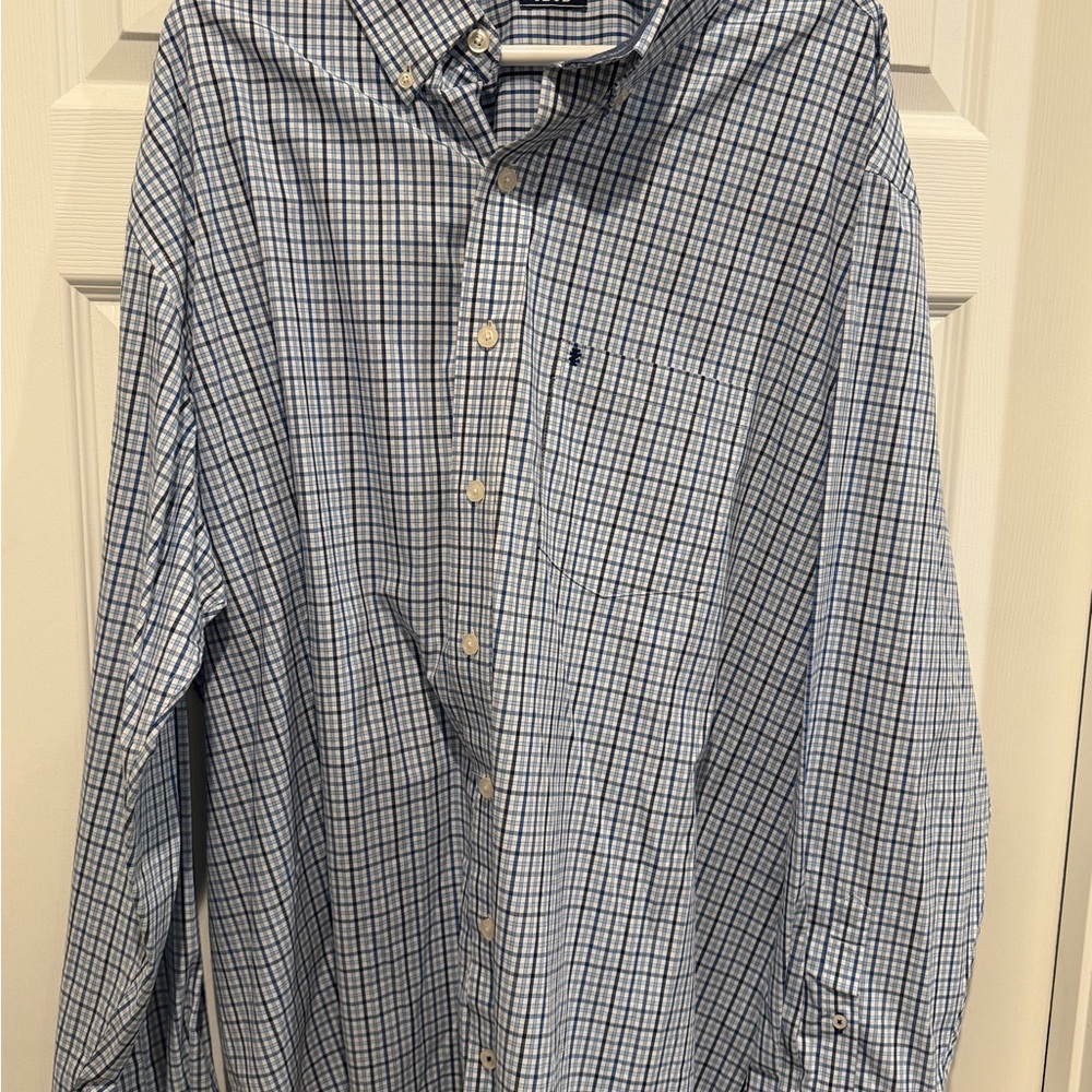 Izod Navy and White Plaid Shirt